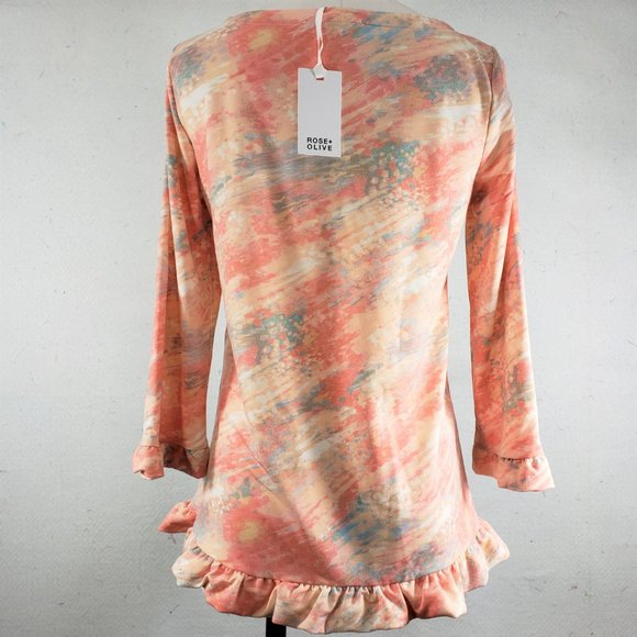 Rose + Olive LS Peach & Blue Top Swim Coverup Small - Picture 4 of 9